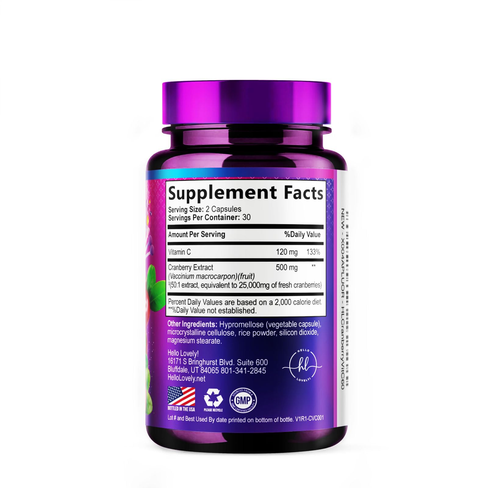 Hello Lovely Cranberry Extract, envase destacado, ideal para viaje y rutina diaria.