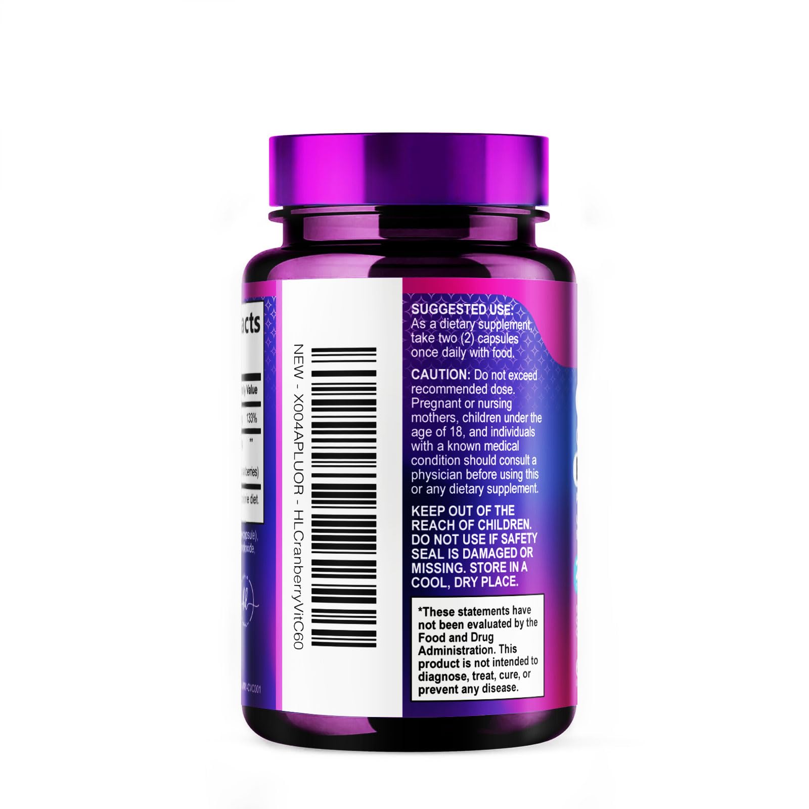Hello Lovely Cranberry Extract, etiqueta de ingredientes con vitamina C destacada.