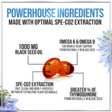 Hello Lovely! Etiqueta describe pureza y origen estadounidense del aceite de Nigella sativa.