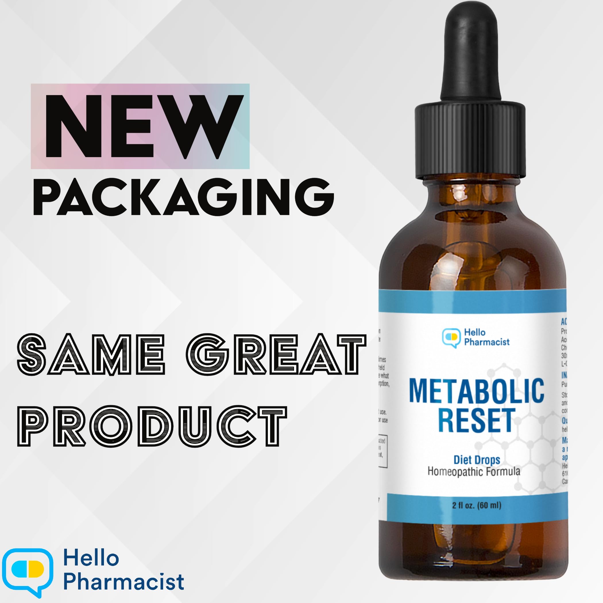 HelloPharmacist Gotas Metabólicas, cuentagotas, para apoyar planes de reinicio dietético.