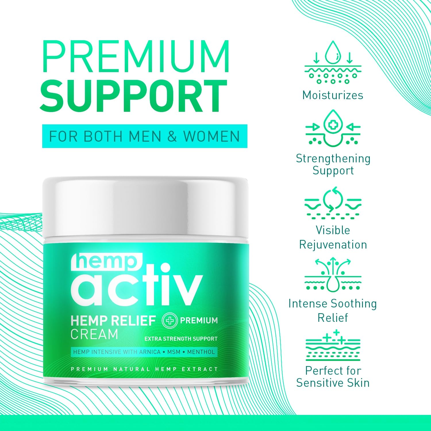 Etiqueta de HEMPACTIV mostrando mentol, MSM y arnica para uso diario.