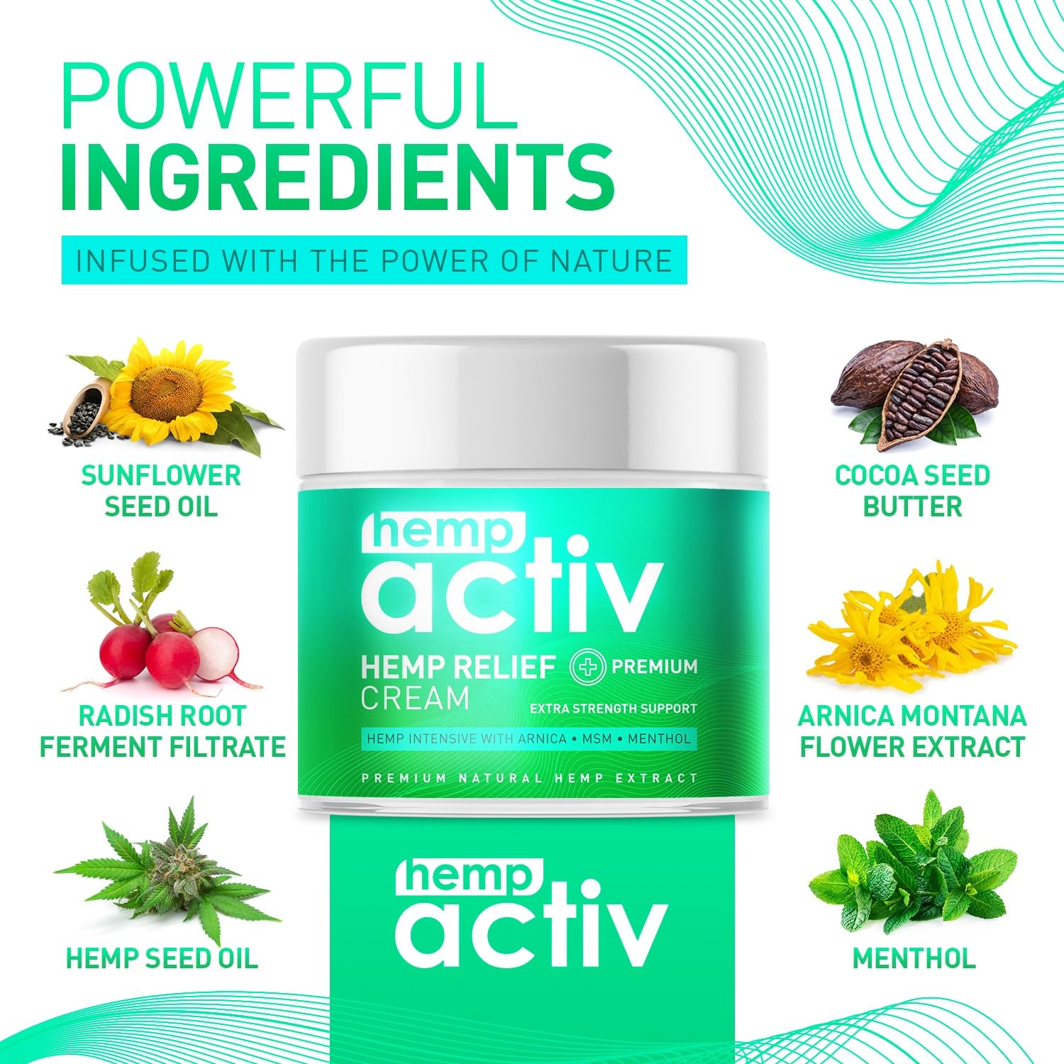 Textura ligera de HEMPACTIV que se absorbe sin dejar grasa en la piel.