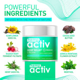 Textura ligera de HEMPACTIV que se absorbe sin dejar grasa en la piel.