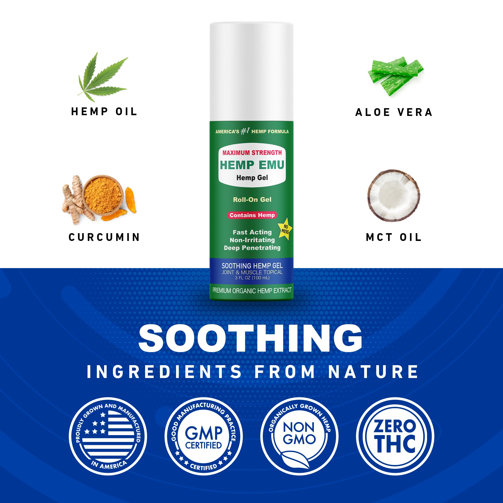 Hemp Emu Roll-On Gel: textura ligera para uso diario y confort inmediato.
