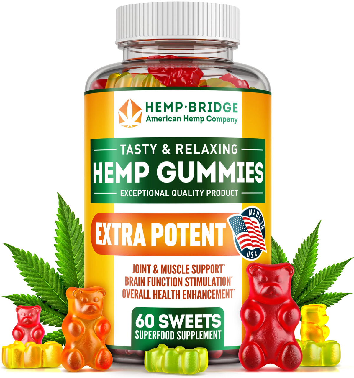 Gomitas de cáñamo HempBridge en envase elegante para snack diario y relajación.