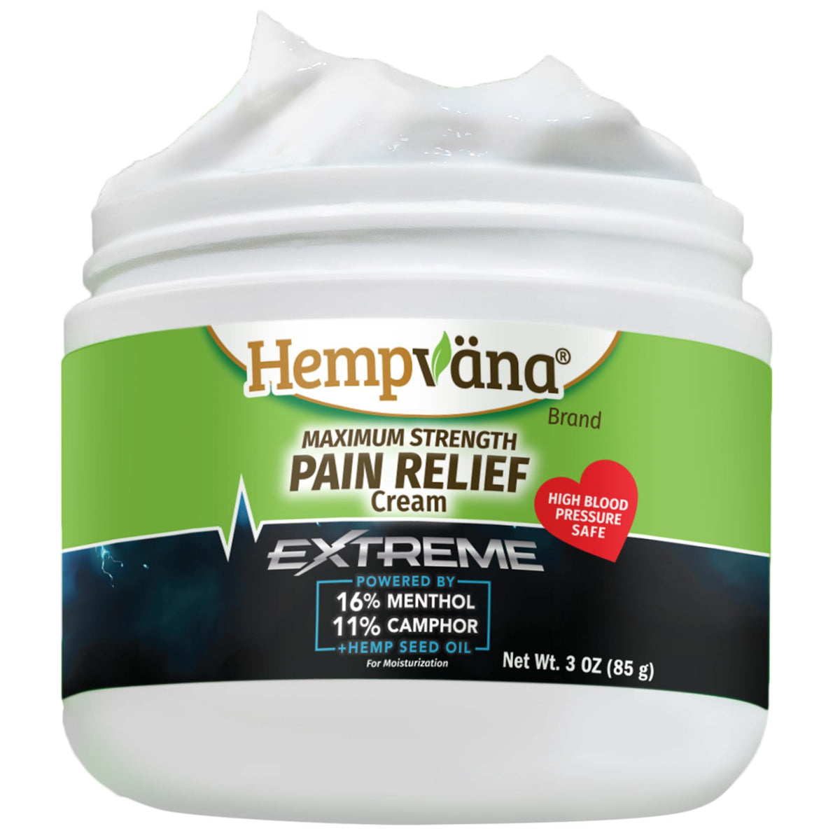Hempvana Extreme crema dolor extremo, frasco, alivio localizado para articulaciones y músculos.
