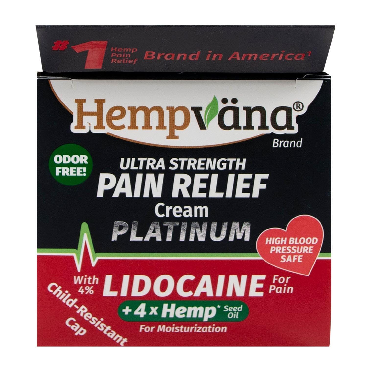 Embalaje y presentación de Hempvana Platinum Lidocaine en EE. UU.
