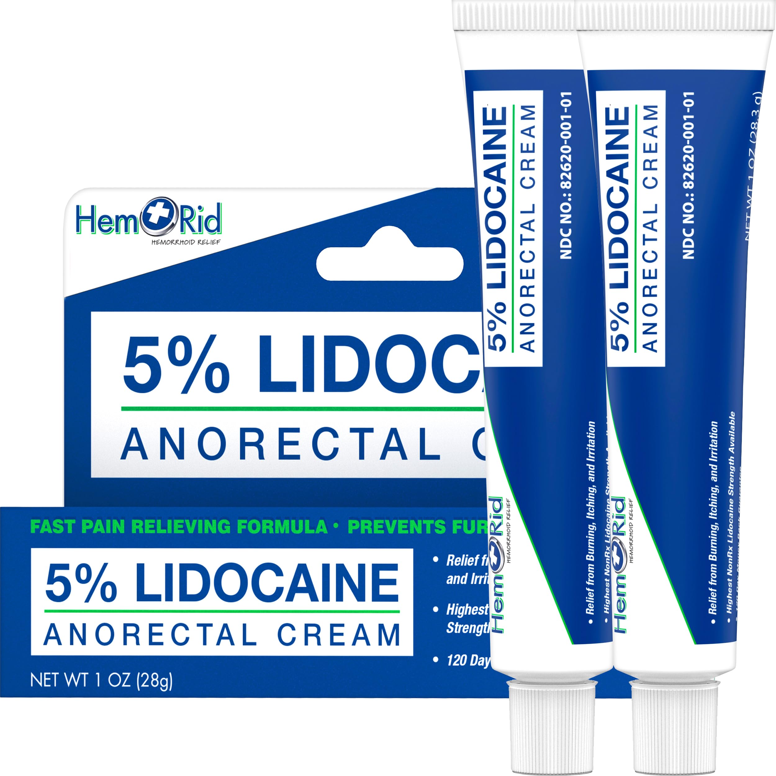 HemRid crema lidocaína 5% en tubo para alivio inmediato.