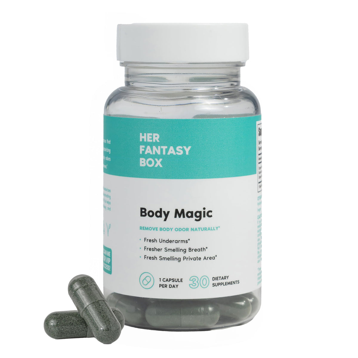 Body Magic de Her Fantasy Box, cápsulas en frasco para detox diario.