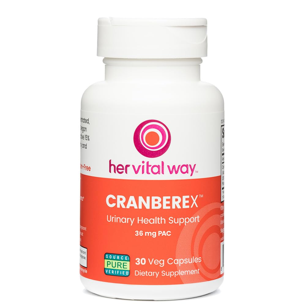 Cranberex de her vital way: cápsula frontal para uso diario y apoyo potencial del tracto urinario.