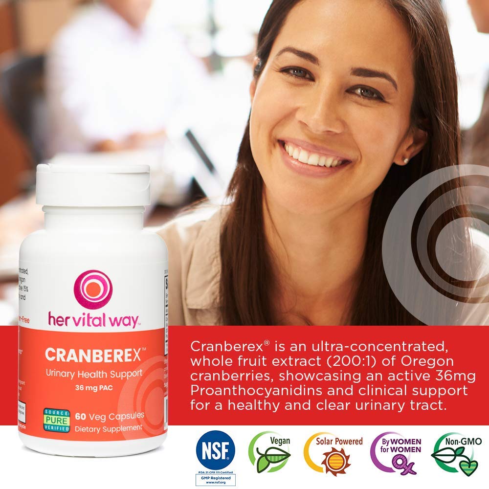 Etiqueta frontal de Cranberex con información de PAC 36 mg