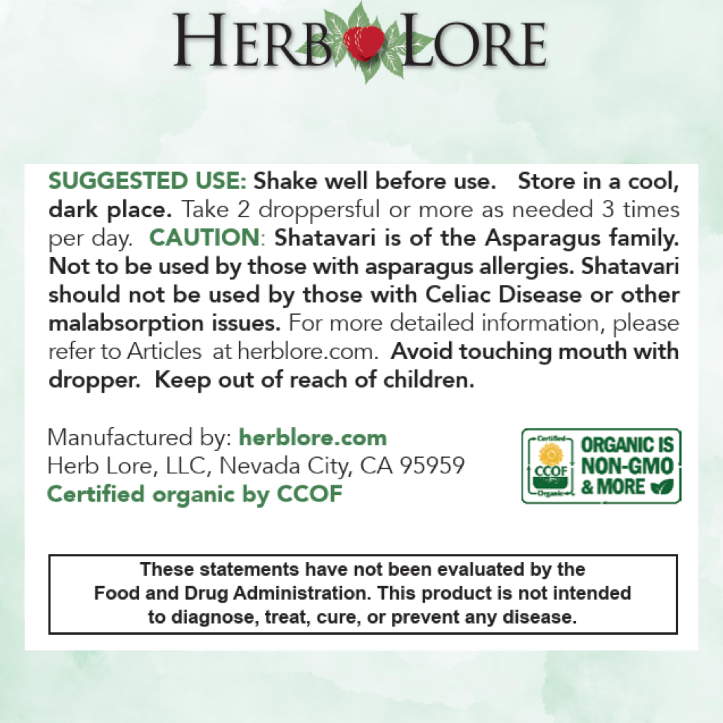 Herb Lore Shatavari dosis sublingual para uso diario