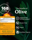Frasco ámbar de Herb Pharm muestra extracto de hoja de olivo.