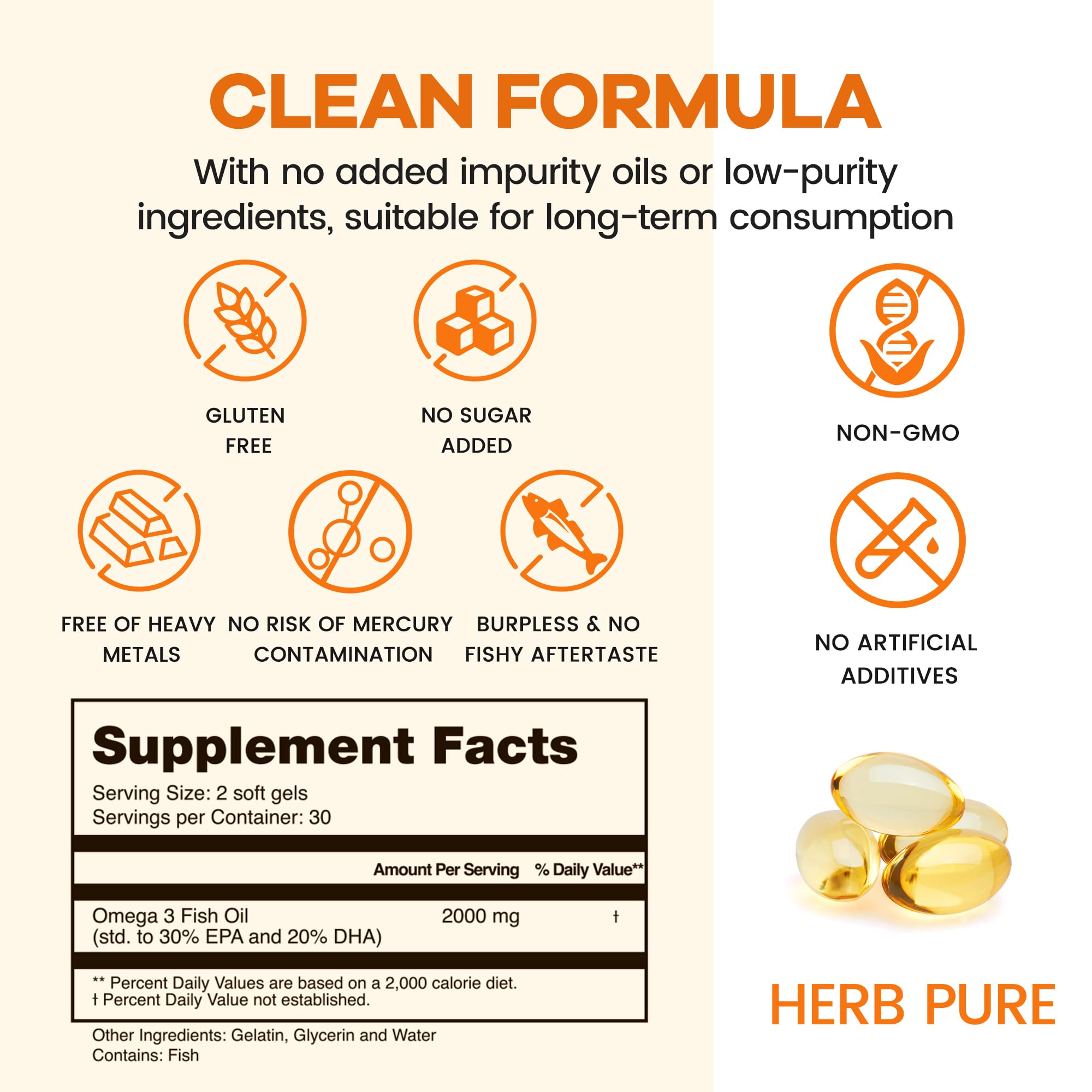 HERB PURE Omega-3 cápsulas de absorción optimizada para mayor eficacia.