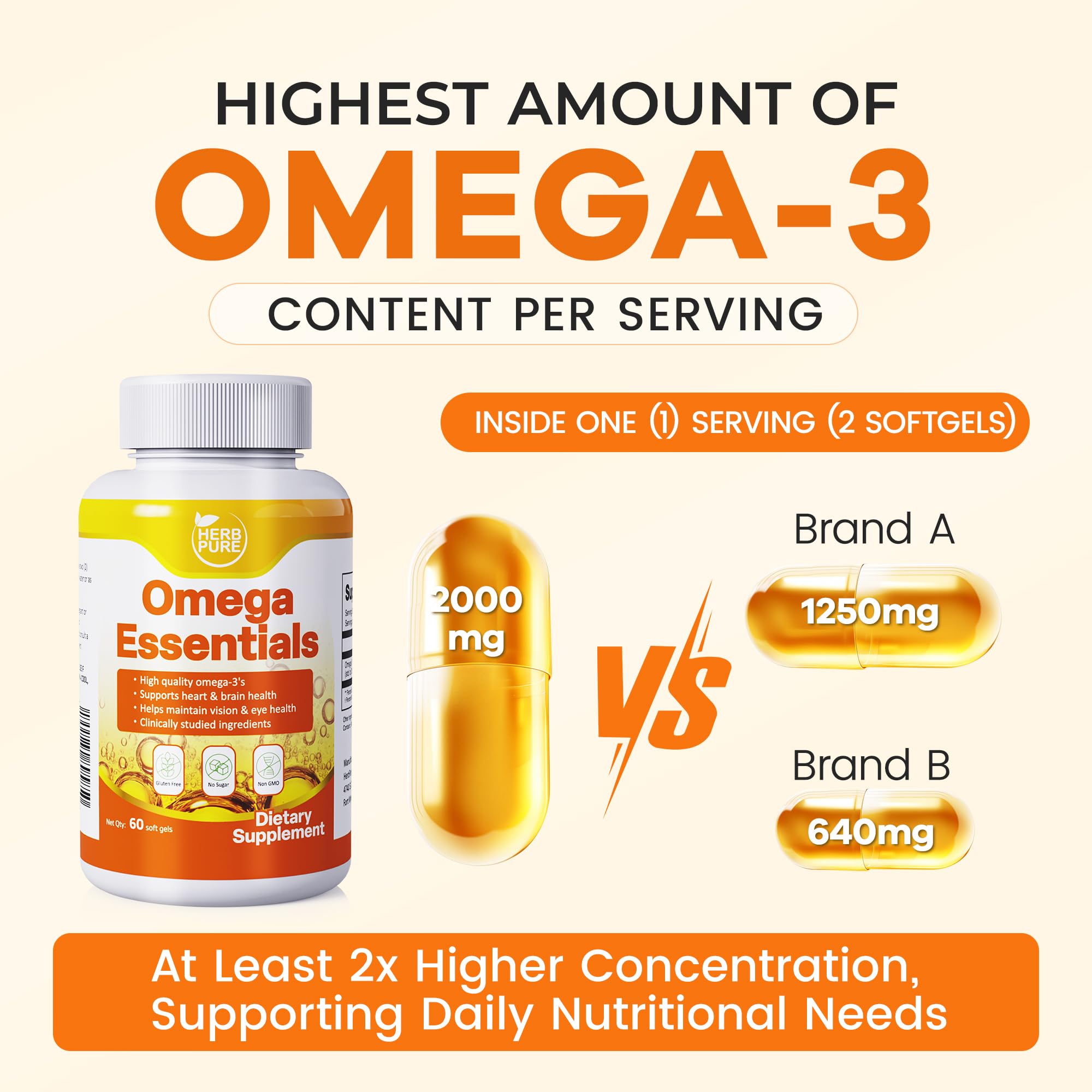 HERB PURE Omega-3 etiqueta sin regusto a pescado.