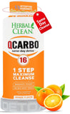 Herbal Clean Qcarbo16 en botella de desintoxicación naranja de 16 onzas para apoyo al bienestar diario.