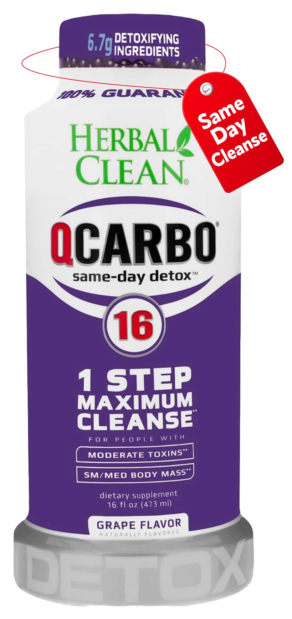 Herbal Clean Qcarbo16 botella de uva, detox con sabor agradable.