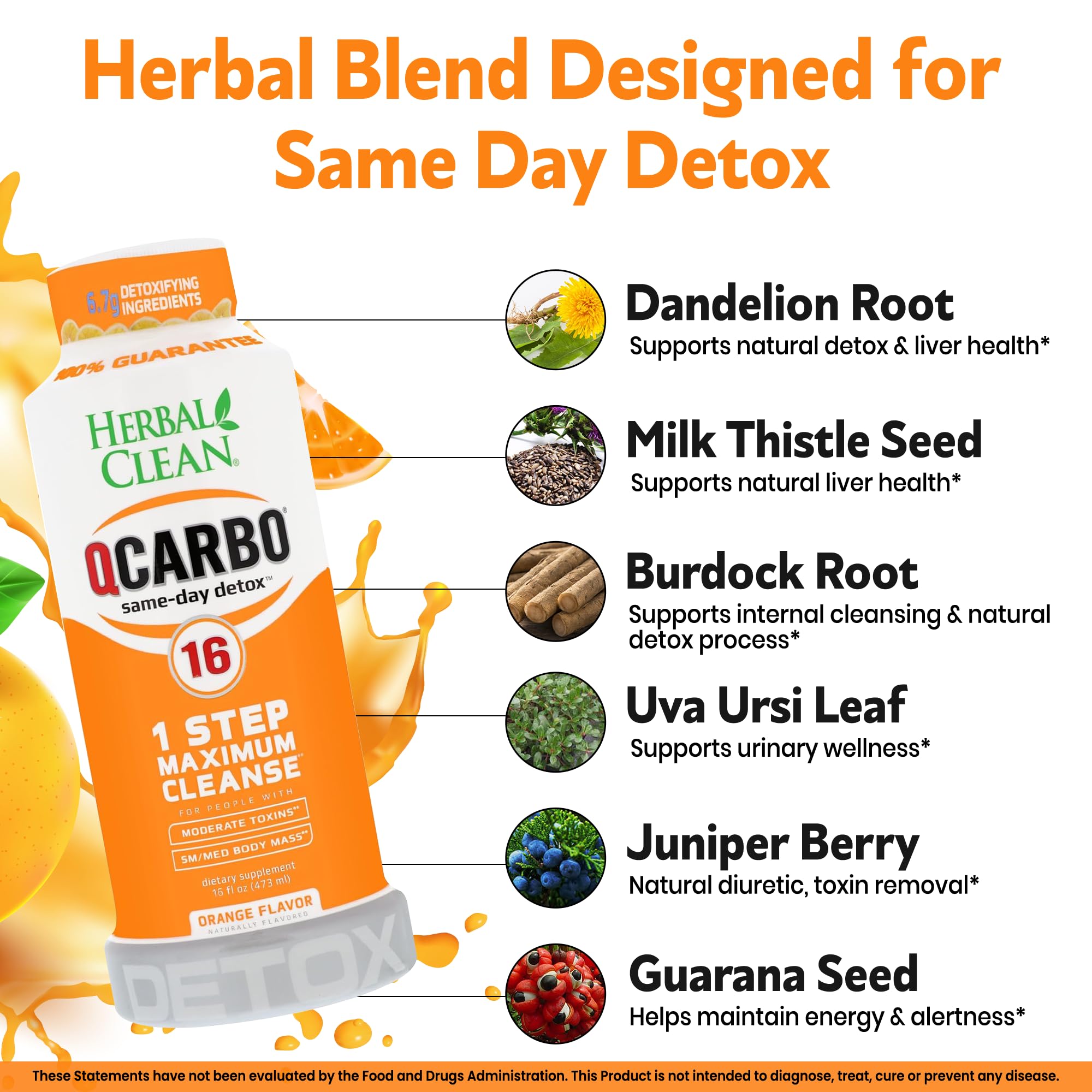 Mezcla de triphala en Herbal Clean Qcarbo16 para equilibrio y limpieza suave.