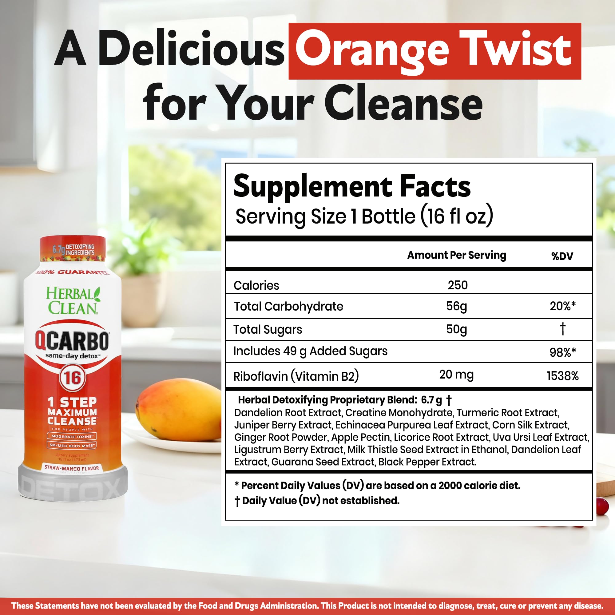 Herbal Clean Qcarbo16, vaso con bebida, aroma y sabor a fresa mango