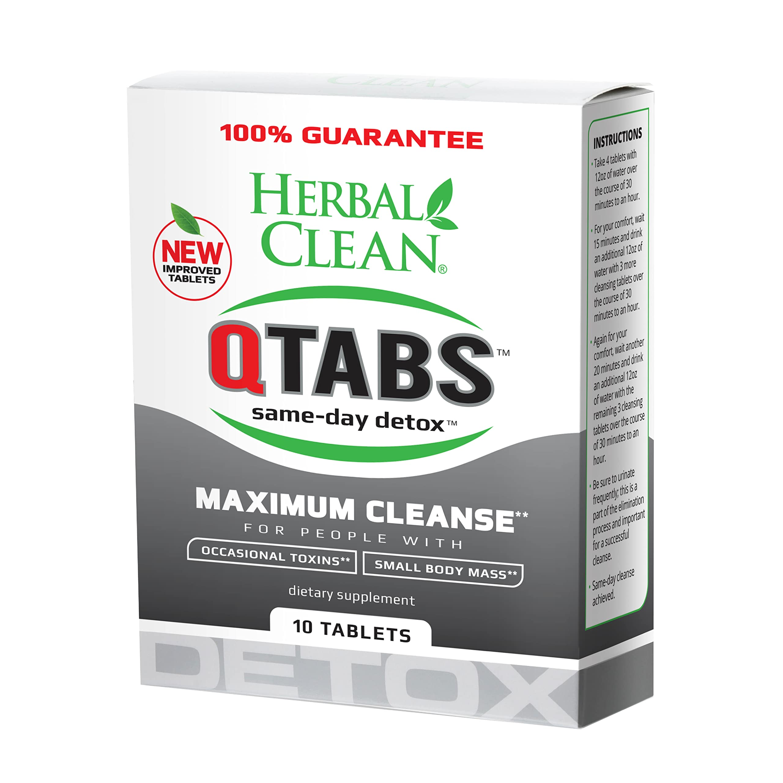 Herbal Clean QTabs frente de la lata, desintoxicación rápida y discreta para llevar.