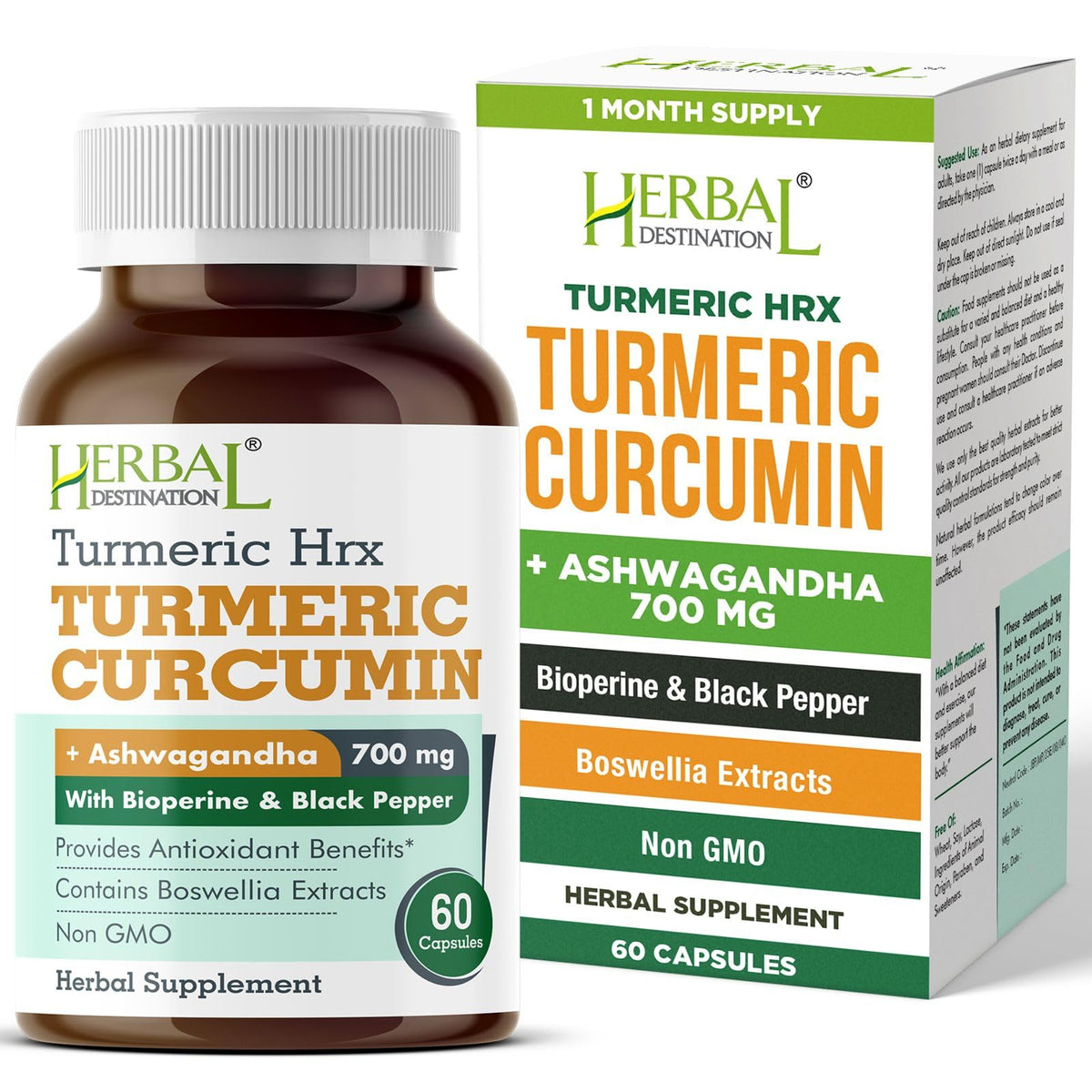 Herbal Destination Curcuma Inmunidad HRX: cápsulas para apoyar la inmunidad diaria.
