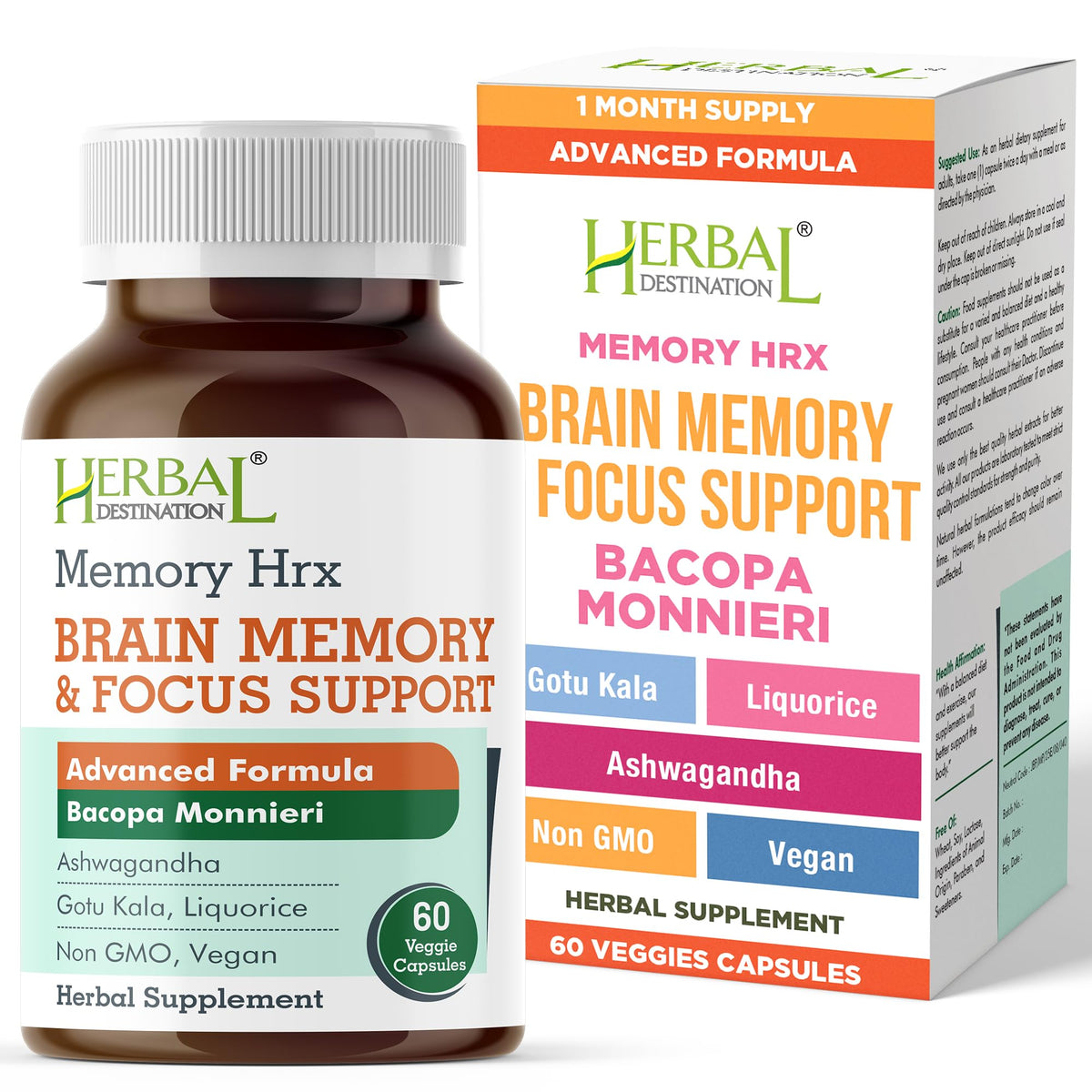 Herbal Destination Memory HRX: botella para apoyo diario de concentración