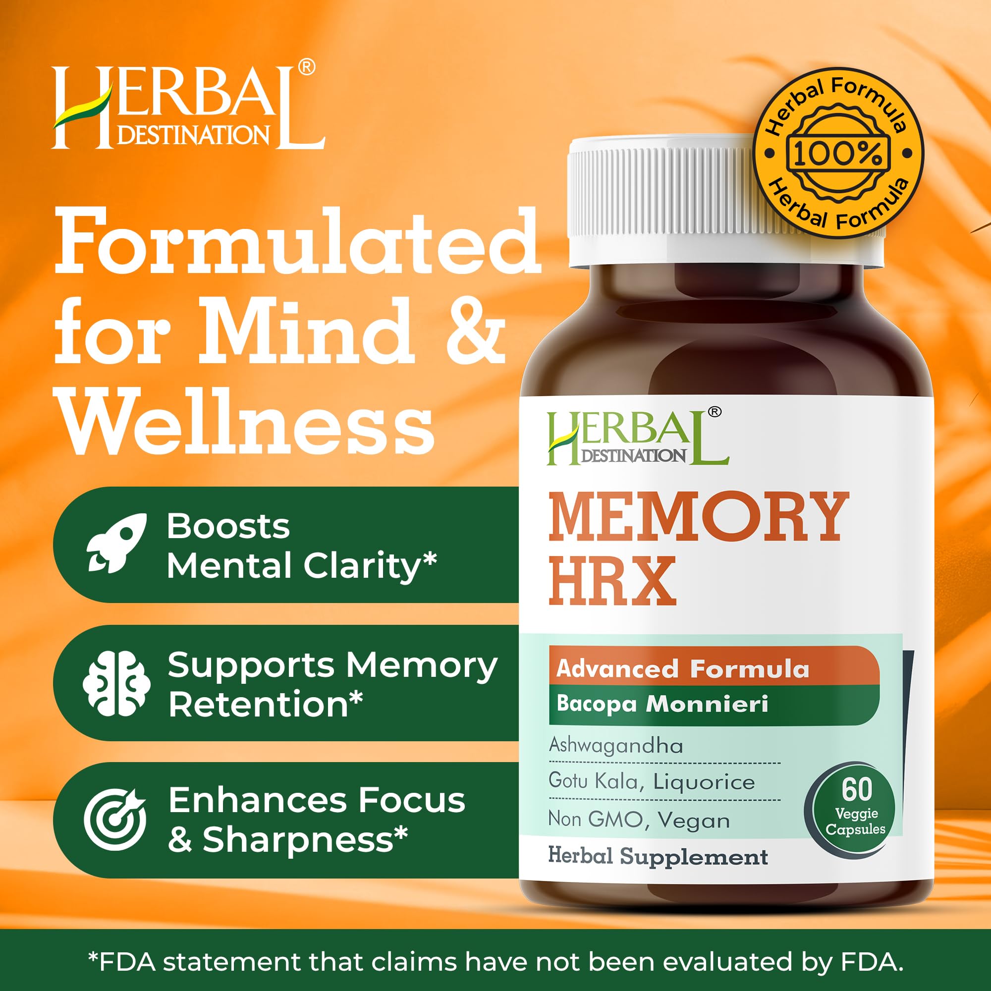 Herbal Destination Memory HRX: etiqueta frontal que destaca calidad y enfoque