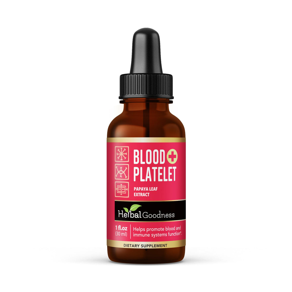 Herbal Goodness: botella con hojas de papaya para apoyo natural de plaquetas