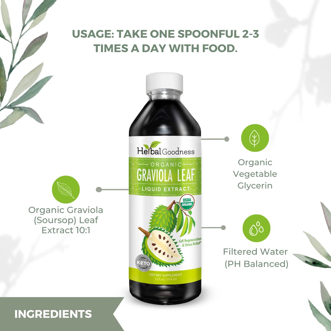 Sin GMO y libre de gluten en las gotas Herbal Goodness Guanábana.