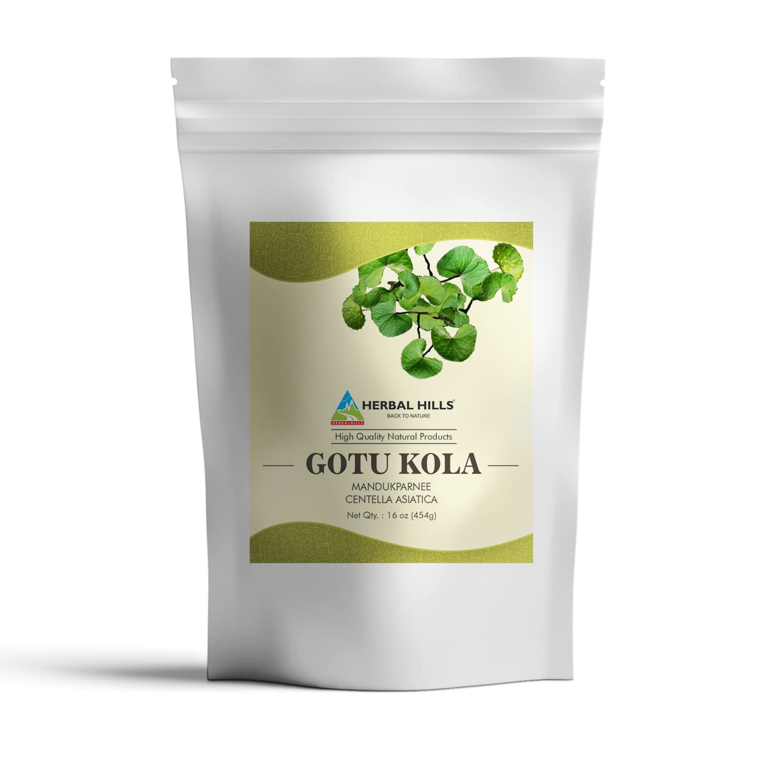 HERBAL HILLS Gotu Kola polvo envase, ideal para uso diario en batidos