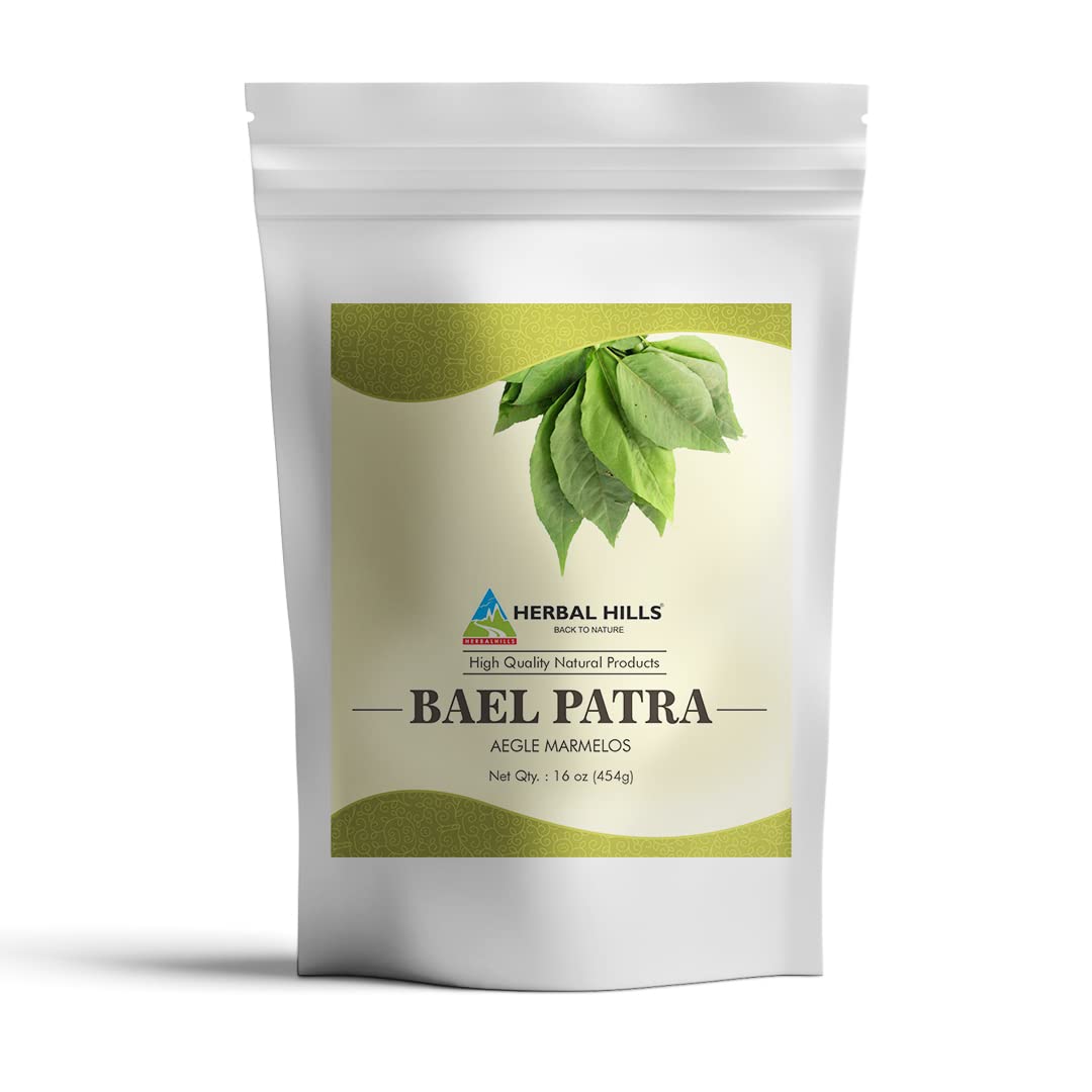 HERBAL HILLS polvo Bael en botella, ideal para infusiones suaves y relajación.