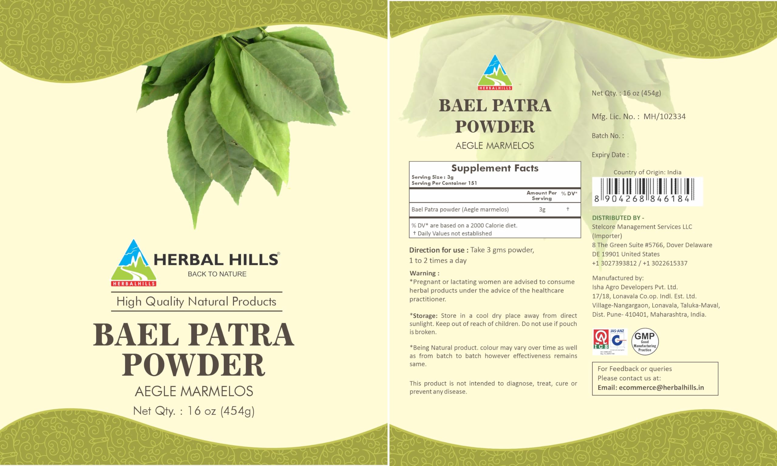 HERBAL HILLS polvo Bael listo para infusiones y mezclas diarias.