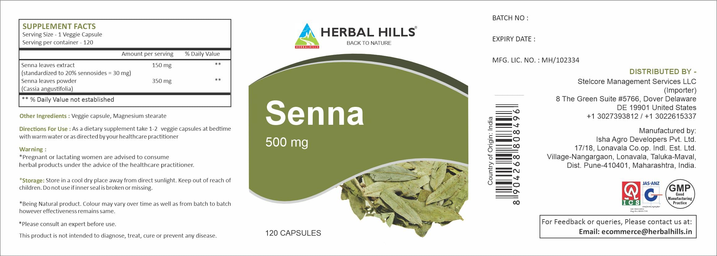 HERBAL HILLS Senna: uso diario para apoyar la regularidad intestinal.
