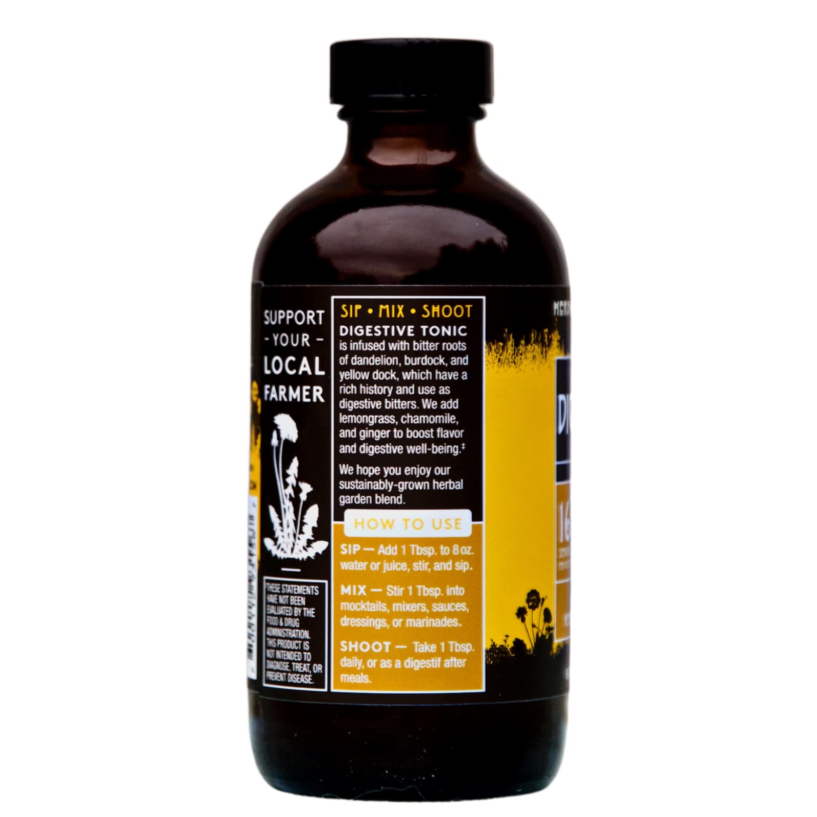 Herbal Revolution Tónico Digestivo, etiqueta mostrando origen orgánico certificado.