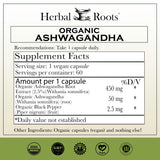 Etiqueta Herbal Roots muestra dosis de 1000 mg para energía