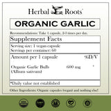 Herbal Roots botella de ajo orgánico, perfecto para uso diario.