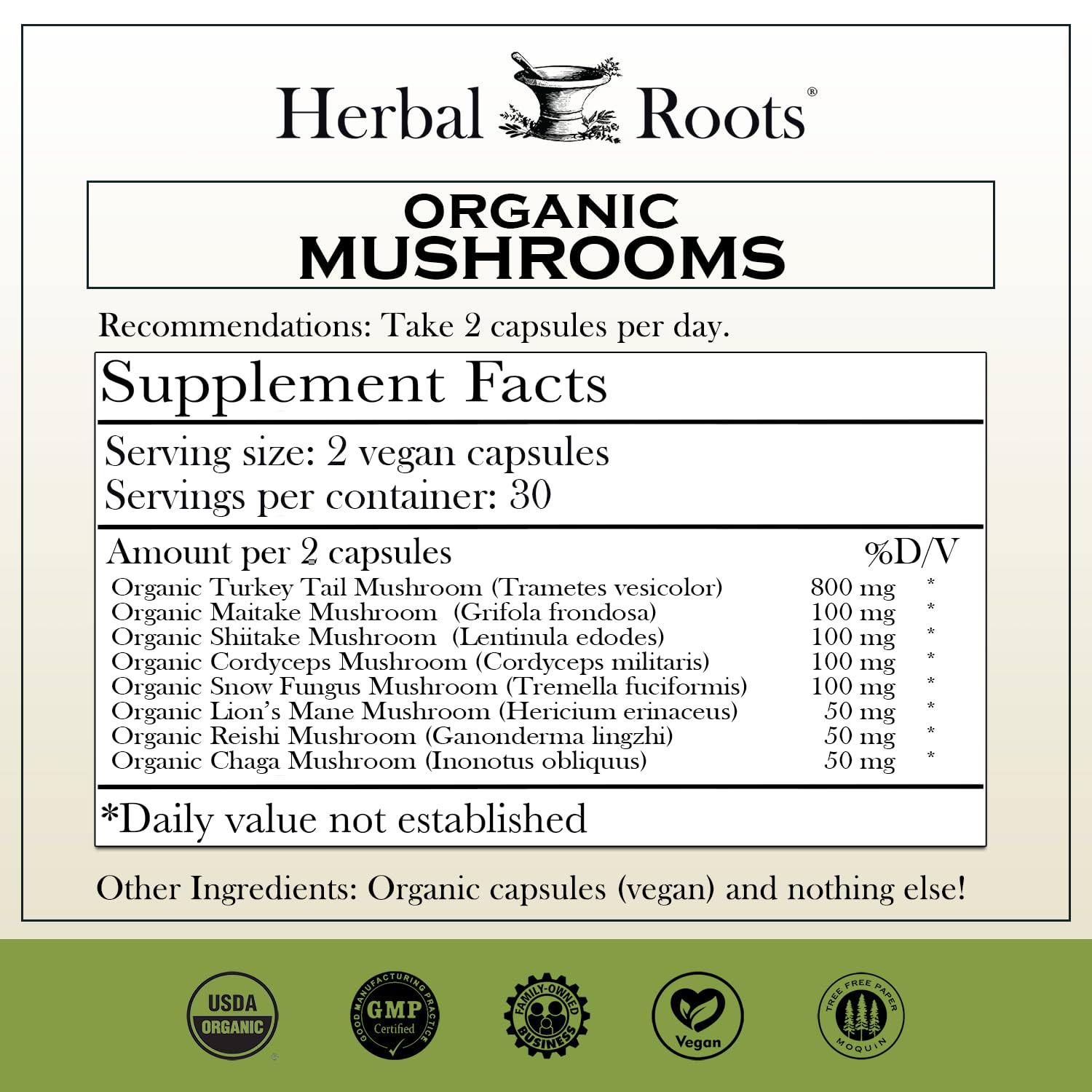 Herbal Roots Botella cápsulas veganas: dosis conveniente para una rutina saludable.