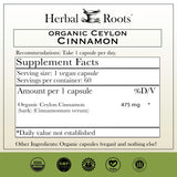Herbal Roots canela Ceilán: etiqueta muestra ingredientes orgánicos