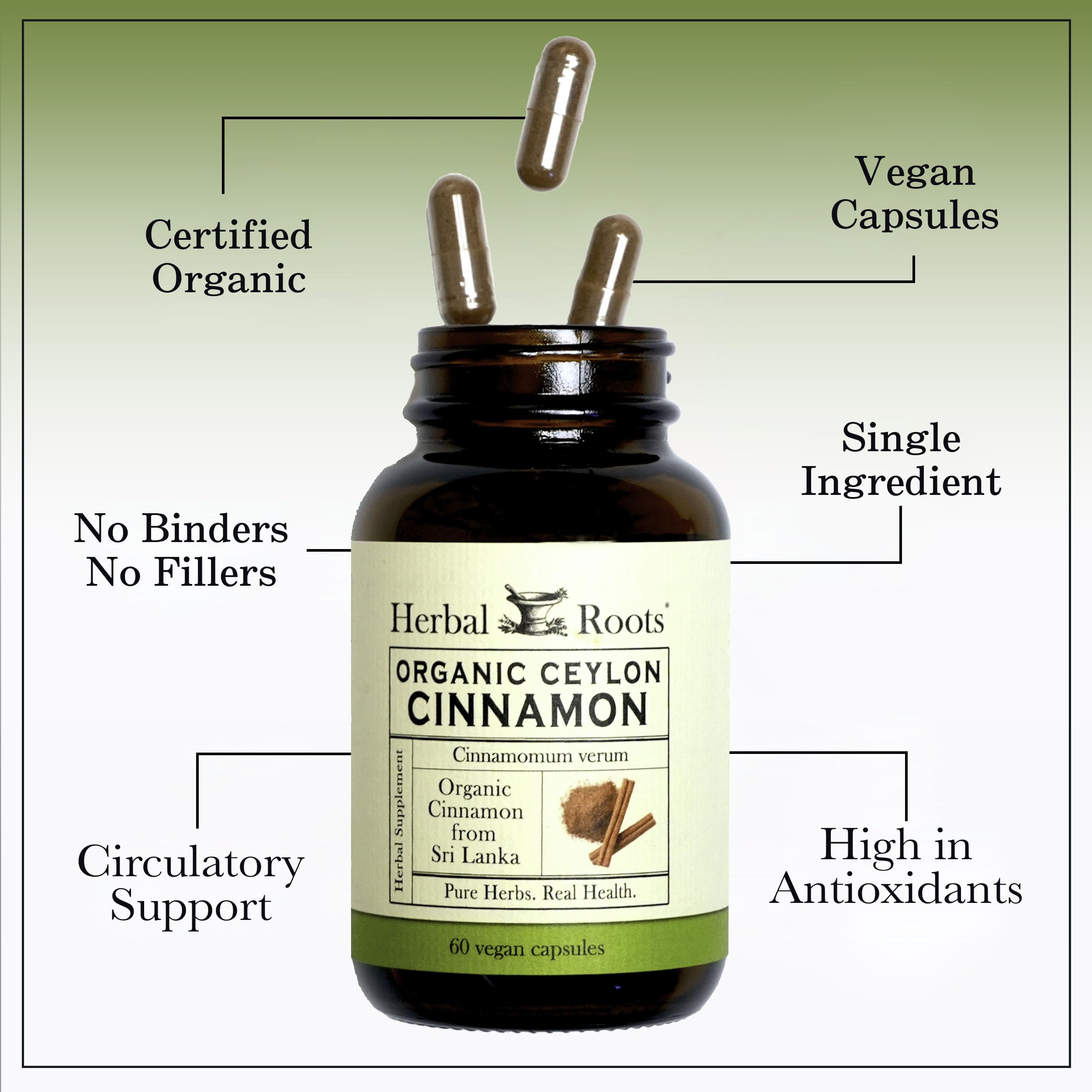 Herbal Roots canela Ceilán: cápsulas veganas para uso diario