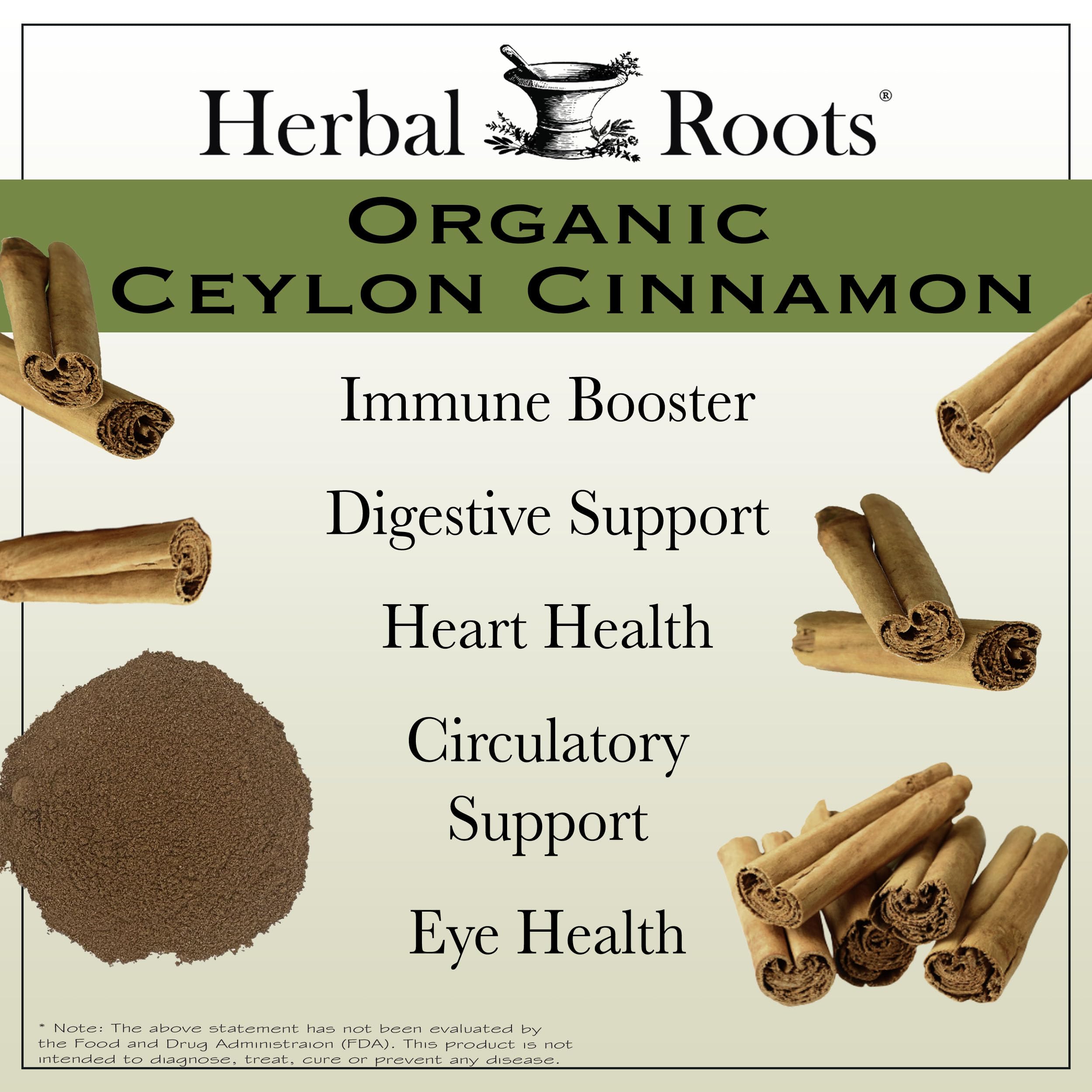 Herbal Roots canela Ceilán: sello orgánico certificado por USDA