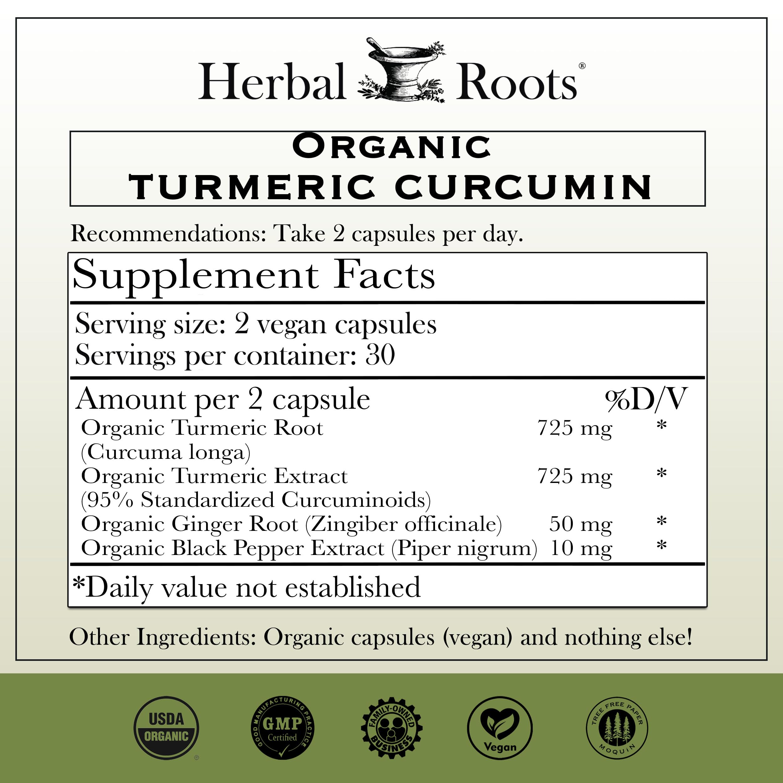 Herbal Roots: cápsulas de curcumina 95% con extracto estandarizado para vitalidad.