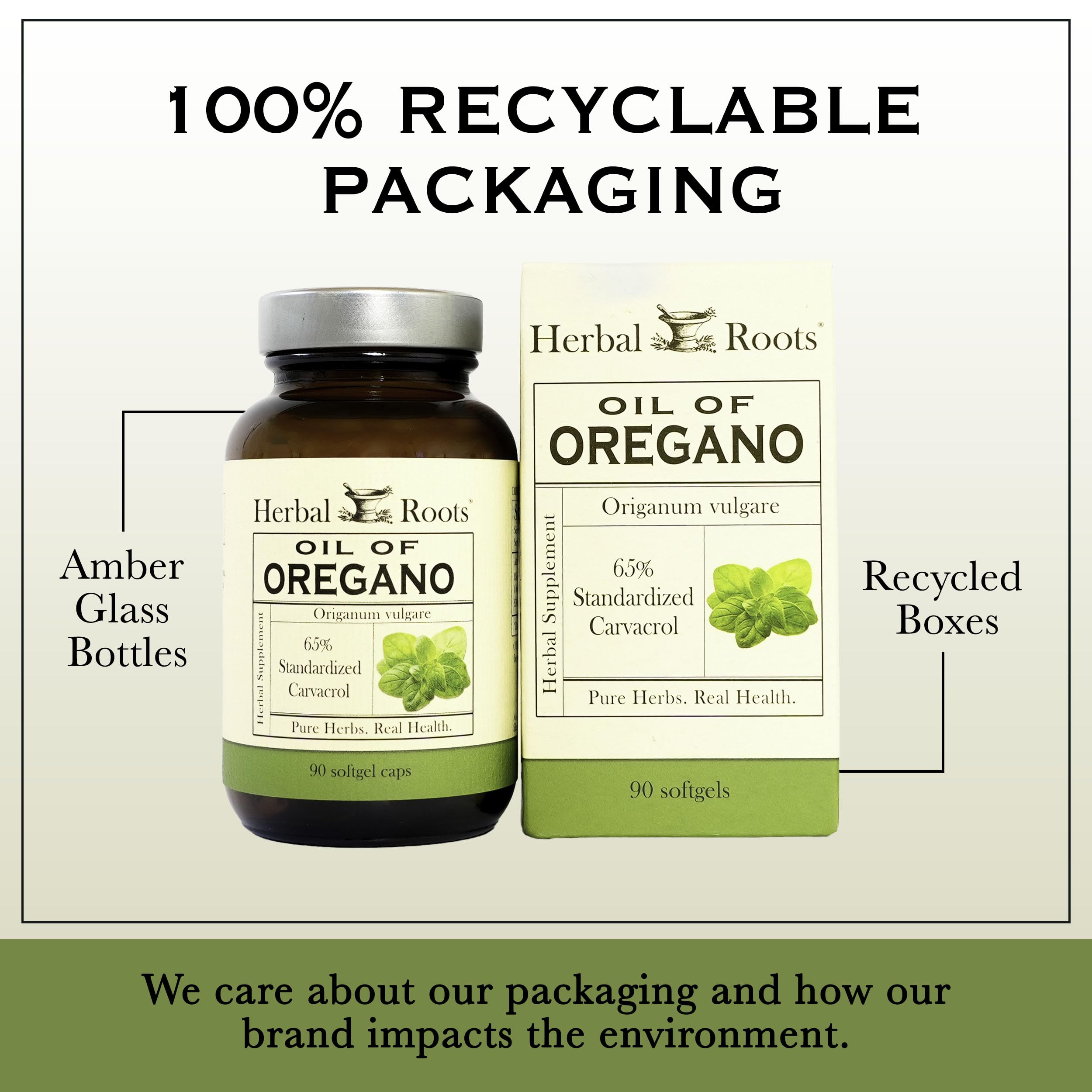Cápsulas en frasco de Herbal Roots para consumo diario.
