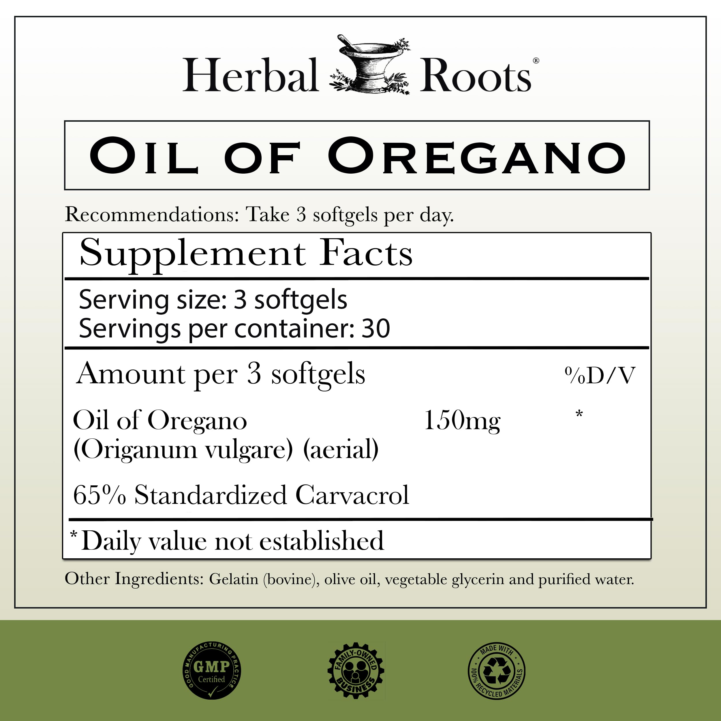 Cápsulas blandas Herbal Roots de 150 mg, fáciles de tragar.