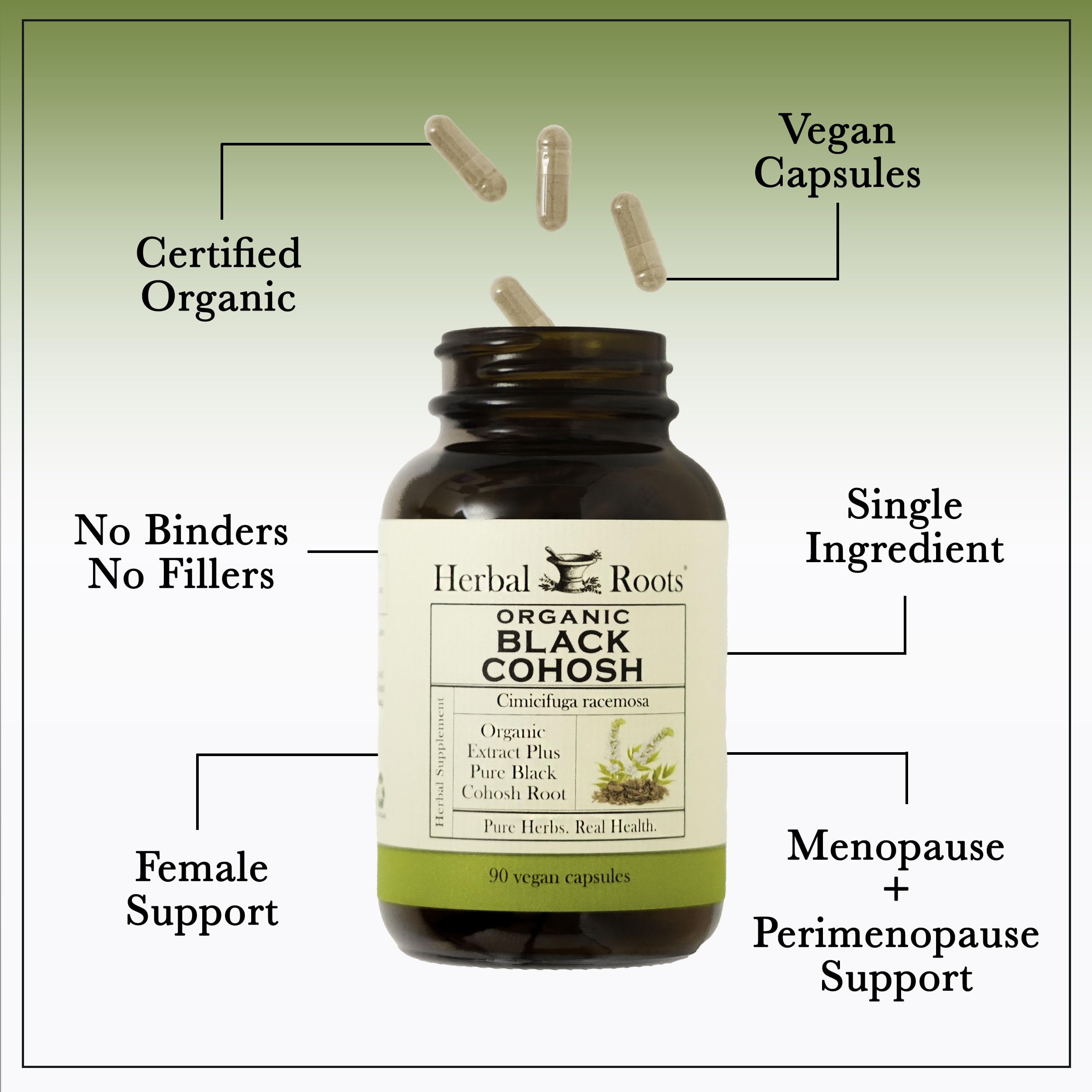 Caja exterior de Herbal Roots cohosh negro con etiqueta limpia