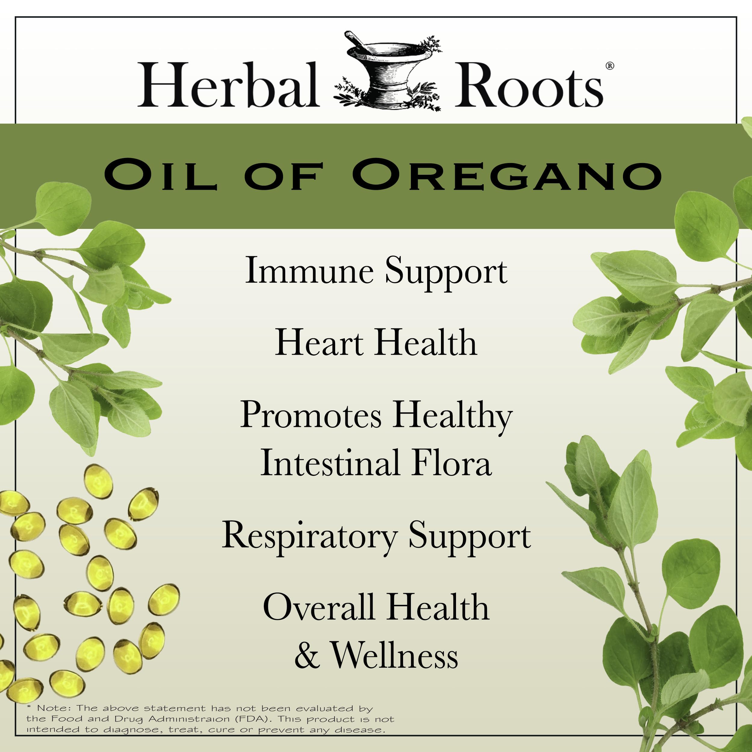 Etiqueta de Herbal Roots con información de calidad y pureza.