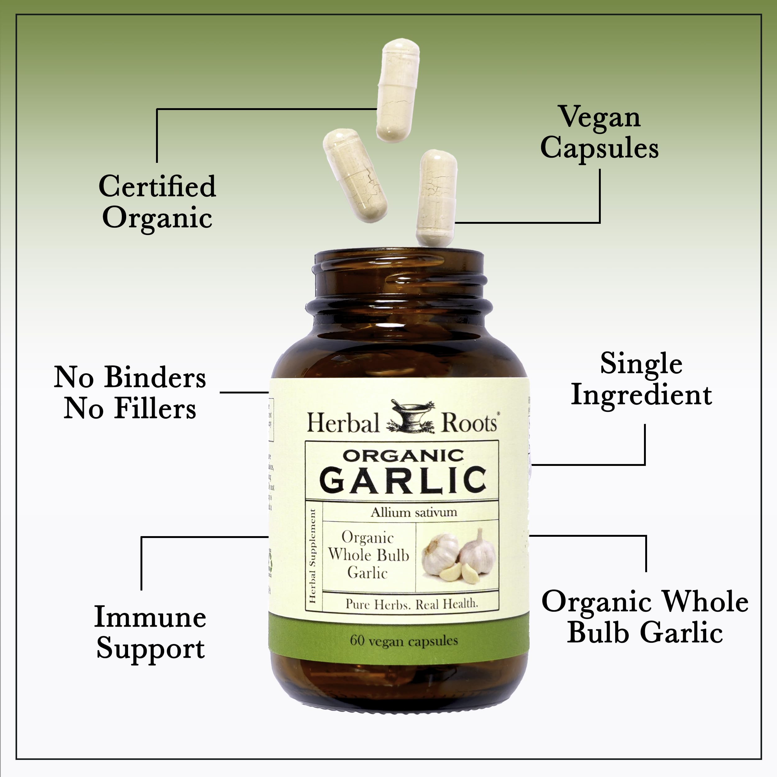 Herbal Roots etiqueta USDA orgánica, garantía de calidad y origen.