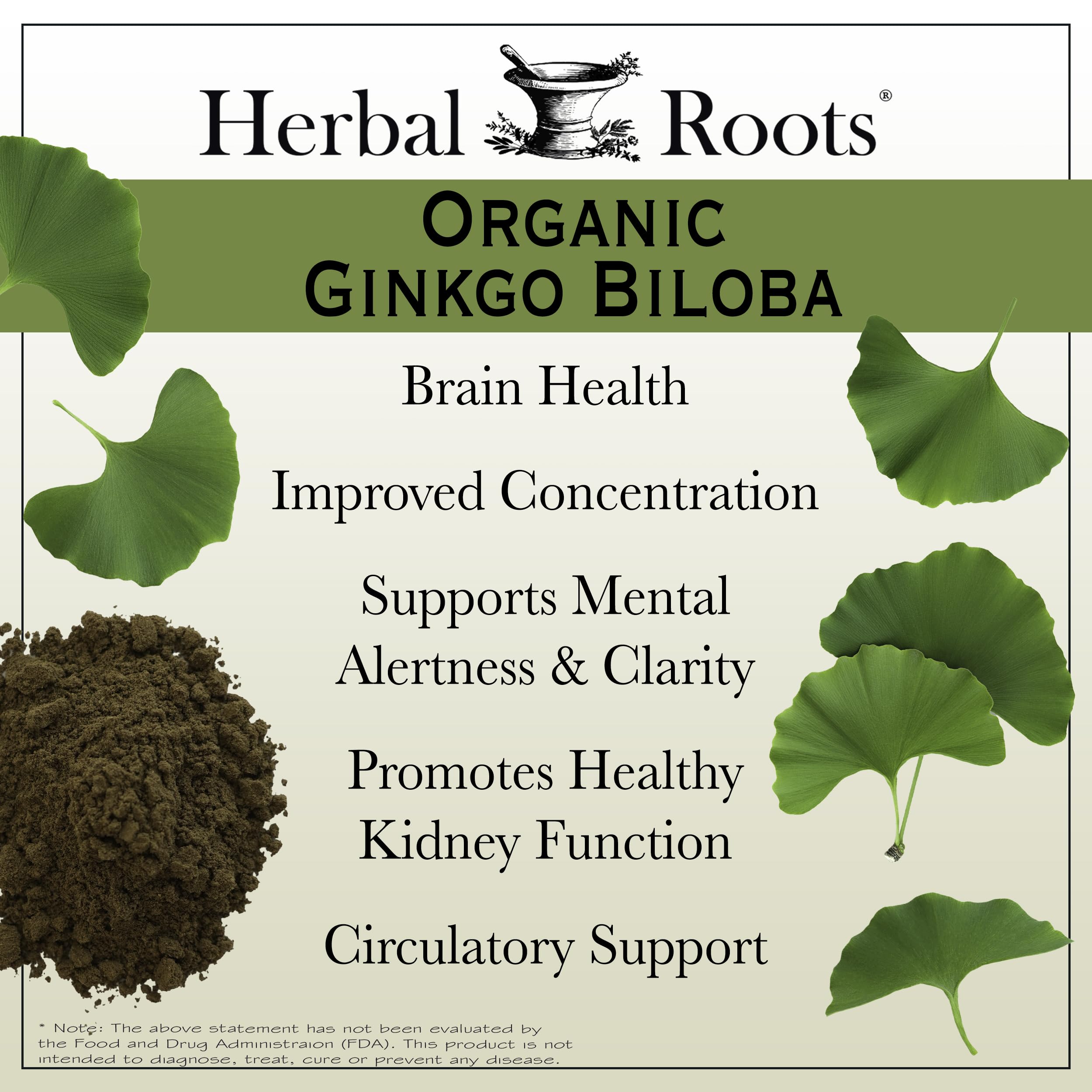 Herbal Roots Ginkgo Biloba – cápsulas veganas de 60 dosis.
