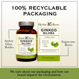 Herbal Roots Ginkgo Biloba – envase de 60 cápsulas para conservar la frescura.