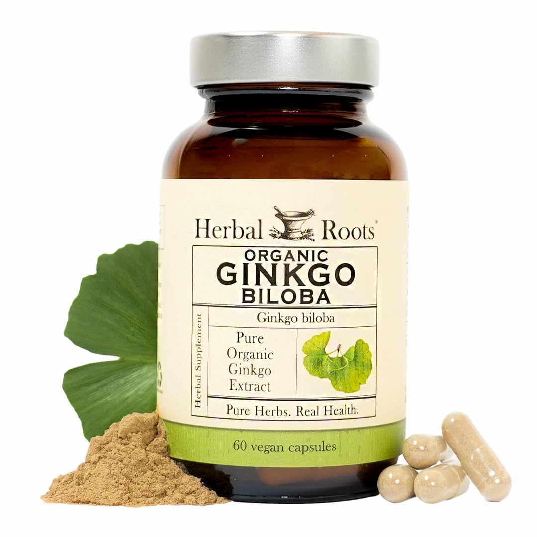 Herbal Roots Ginkgo Biloba – hoja orgánica para apoyo diario.