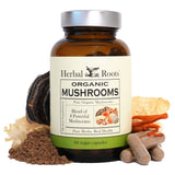 Herbal Roots Mezcla 8 Hongos empaque: soporte diario para bienestar natural.